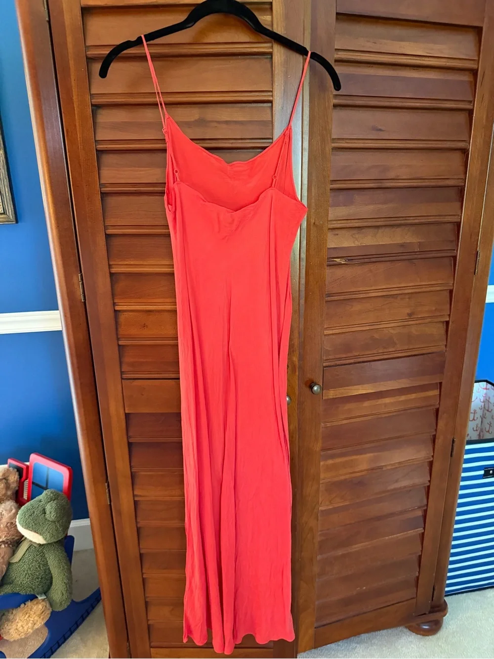 J. Crew Coral-Red Slip Maxi Dress with Spaghetti Straps